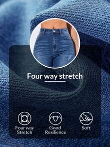 Flexra Spring High Waist Ripped Slant Pocket Skinny Jeans - Medium Wash - View 10