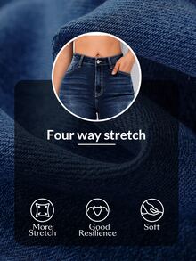 Flexra Vaqueros casuales pitillo con bolsillos y dobladillo enrollable para mujer - Neblina azul - Ver 11