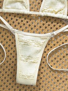 Swim Vcay Women's Summer Beach Solid Color Halter Tie Sexy Bikini Top And Triangle Bottom Two-Piece Swimwear Set - Beige - View 8