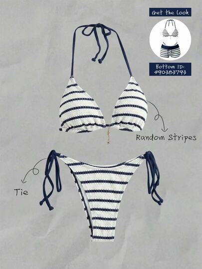 Elavelle Women's Summer/Fall Jacquard Fabric Halter Neck Sexy Elegant Chic Bikini Set(Only 2-Piece,No Bottom) Beach Swim Navy And White Going Out
