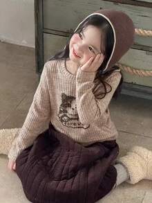 Dazy Kids Young Girl) Collared Short Sleeve Textured Hollow Design T-Shirt - Khaki - View 8