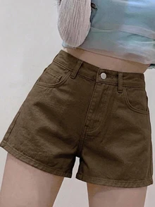 DAZY Summer New Loose Casual White Women's Denim Shorts - Coffee Brown - View 1
