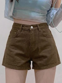 DAZY Summer New Loose Casual White Women's Denim Shorts - Coffee Brown - View 5