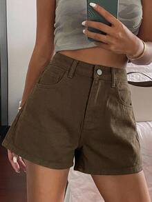 DAZY Summer New Loose Casual White Women's Denim Shorts - Coffee Brown - View 3