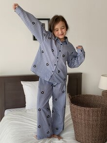 Dazy Kids Tween Girl Plaid Lapel Loose Casual Shirt Top + Straight Leg Pants 2 Pieces Set Loungewear Fall - Blue - View 7