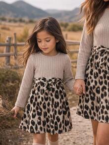 Emery Rose Kids Emery Rose Kids 女孩圓領拼接豹紋印花洋裝 - 彩色 - 查看 4