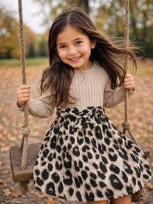 Emery Rose Kids Emery Rose Kids 女孩圓領拼接豹紋印花洋裝 - 彩色 - 查看 2