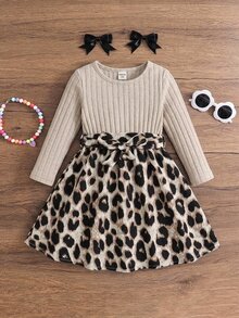Emery Rose Kids Emery Rose Kids 女孩圓領拼接豹紋印花洋裝 - 彩色 - 查看 5