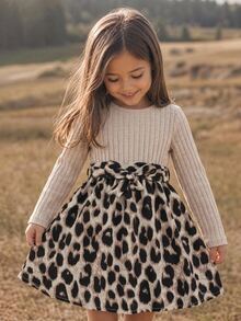 Emery Rose Kids Emery Rose Kids 女孩圓領拼接豹紋印花洋裝 - 彩色 - 查看 3