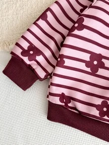 LMoss Kids Kids Baby Girl Knit Cartoon Flower Pattern Striped Soft Crew Neck Long Sleeve Pullover Sweatshirt And Elastic Waist Long Autumn Pants 2 Pieces Set - Multicolor - View 5
