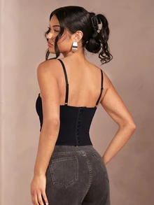 SHEIN BAE Women's Lace Patchwork Pleated Fashion Camisole Halloween Fall Clothes For Women ,Summer, Winter Clothes, Fall/Winter Halloween - Black - View 2