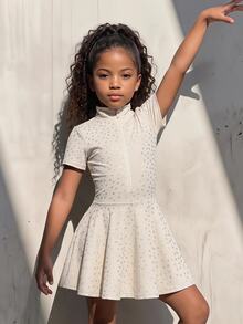 SHEIN Young Girl All-Over Print Kids Casual Athletic Daily Sports Skort Gymnastics - Apricot - View 4