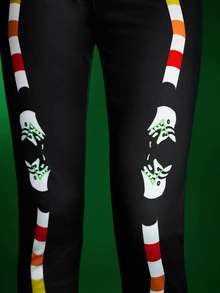 Beetlejuice X SHEIN سراويل ضيقة مطبوعة ملونة للنساء - الأسود - مشاهدة 8
