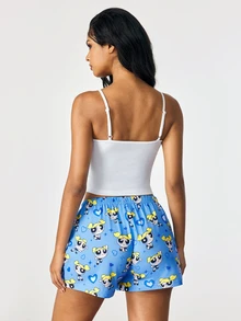 THE POWERPUFF GIRLS X SHEIN Women's Letter Print Camisole Top And Shorts Pajama Set - Blue - View 2