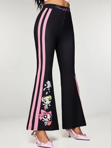 THE POWERPUFF GIRLS X SHEIN Women's Side Stripe Flare Leggings - Black - View 4