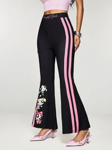 THE POWERPUFF GIRLS X SHEIN Women's Side Stripe Flare Leggings - Black - View 5