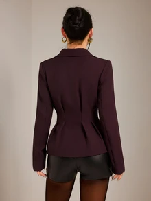 SHEIN PETITE Fashionable Elegant Waist-Cinching Blazer - Brown - View 2