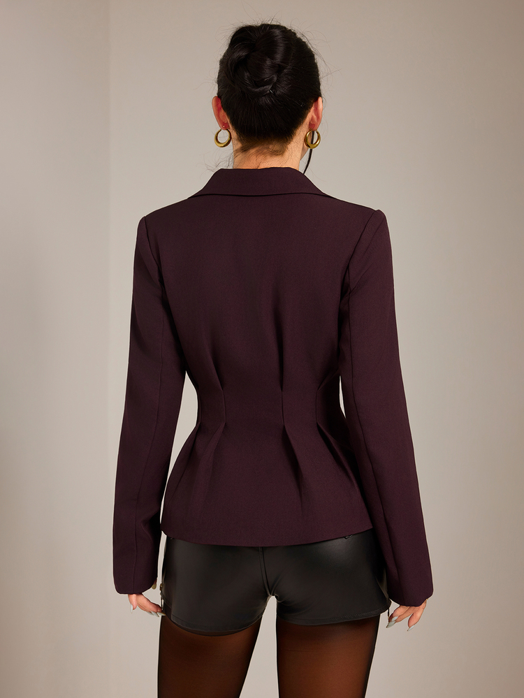 SHEIN PETITE 時尚優雅收腰西裝外套 - 棕色 - 查看 2