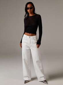 Athîral Denim Women's Casual Vacation Long White Jeans, Street Style, Date & Party , Everyday Versatile - White - View 4