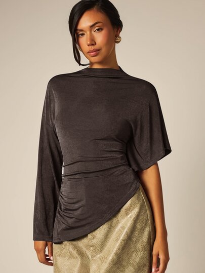 COSMINA Women's Casual Elegant Asymmetric Shoulder Top