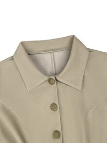 LUMIGAL Women's Long Lapel Button-Down Dress Office Brunch Beige Autumn Vintage Elegant - Khaki - View 5
