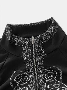 SHEIN Nordic Vintage Totem Print Half-Zip High Neck Knitted Sweater Women Slim Fit Long Sleeve Western Style Elastic Base Layer - Black - View 5