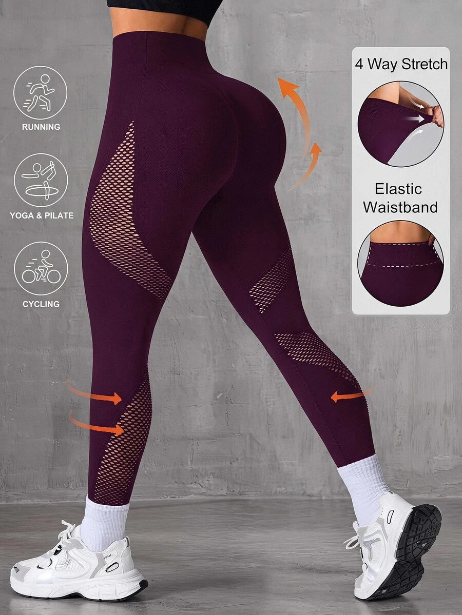 Solea Cove Solea Cove Seamless High Stretch Yoga Sports Leggings With Mesh Panels