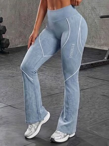 Solea Cove Solea Cove Women's Elastic Waist Daily Fitness Modest Athleisure Matte Flare Leggings Gym Blue Summer - Navy Blue - View 2