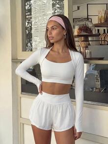 SHEIN Sports Women's Minimalist Versatile Pocket Pleated Sports Shorts For Running - White - View 8