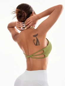 Slayform Slayform Bra Olahraga Wanita Tanpa Punggung dengan Leher Halter Warna Polos - Olive Green - View 6