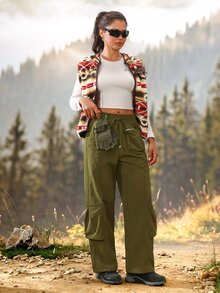 Exploreva Women's Outdoor Sports Hiking Cargo Pants - Army Green - View 8