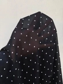 Vionelle Plus Size Chiffon Polka Dot Elegant Lady V-Neck Ribbon Bow Long Sleeve Bell Sleeve Ruffle Semi-Sheer Women Blouse - Black - View 7