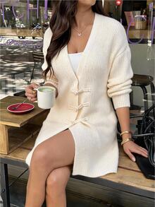 Vionelle كارديجان صوف نسائي بمقاسات كبيرة، موضة جديدة، كاجوال أنيق، بطراز صيني جديد، مزين بأزرار روي، أبيض، متعدد الاستخدامات يوميًا، بسيط، مناسب للربيع والمناسبات الرسمية - لون مشمشي - مشاهدة 8
