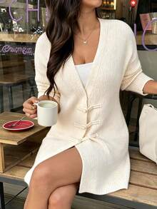 Vionelle كارديجان صوف نسائي بمقاسات كبيرة، موضة جديدة، كاجوال أنيق، بطراز صيني جديد، مزين بأزرار روي، أبيض، متعدد الاستخدامات يوميًا، بسيط، مناسب للربيع والمناسبات الرسمية - لون مشمشي - مشاهدة 5