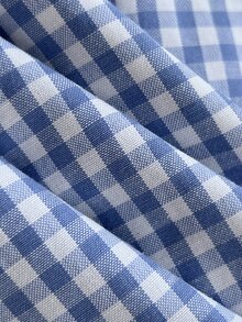 Elamini Gaun Lengan Panjang Model A-Line Slim Fit dengan Motif Kotak-kotak Patchwork 2 in 1, Ikat Pinggang Renda, dan Hiasan Renda. Estetika Murni yang Manis - Biru - View 6