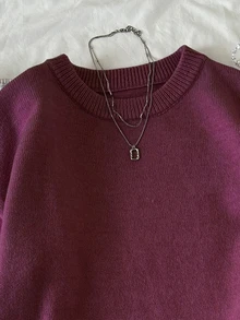 Elamini Women's Solid Color Round Neck Long Sleeve Casual Pullover Sweater - Bold Plum - View 4