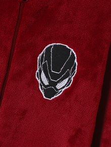 Jumpsuit Terusan Fleece Lengan Panjang Warna Burgundy Bordir 3D Kepala & Kata untuk Anak Laki-Laki - Burgundy - View 3