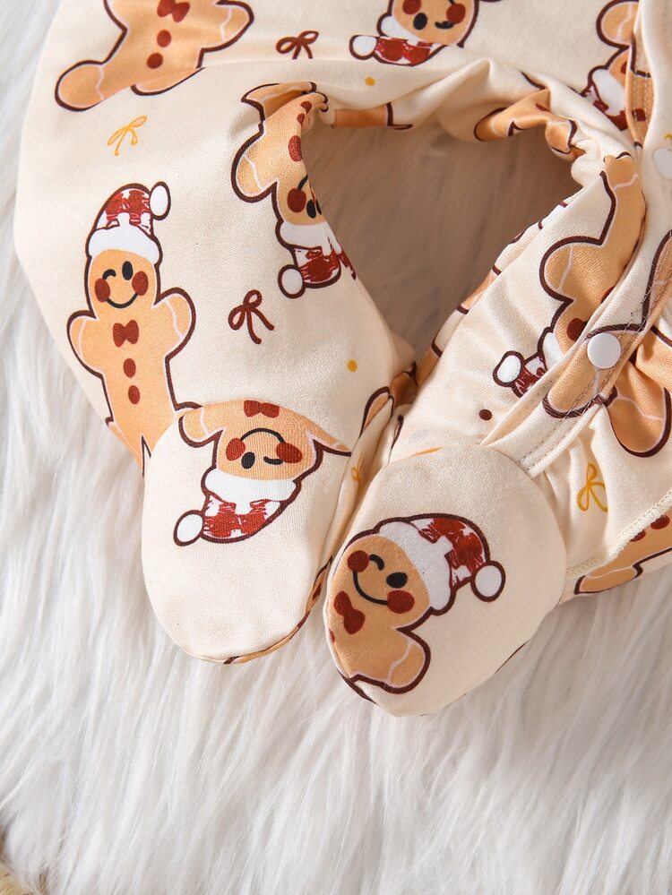 SHEIN Newborn Jumpsuit 2Pcs Baby Girl Fall Winter Knit Print Lightweight Sweet Daily Outdoor Khaki Lavender New Born Baby Girl New Born Baby Boy - Apricot - View 6