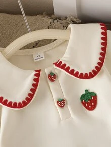 SHEIN Elladie kids 女童荷葉邊公主仙女長袖連身裙，秋季白色翻領草莓衛衣，7歲生日洗禮禮服，優雅時尚 - 杏色 - 查看 9