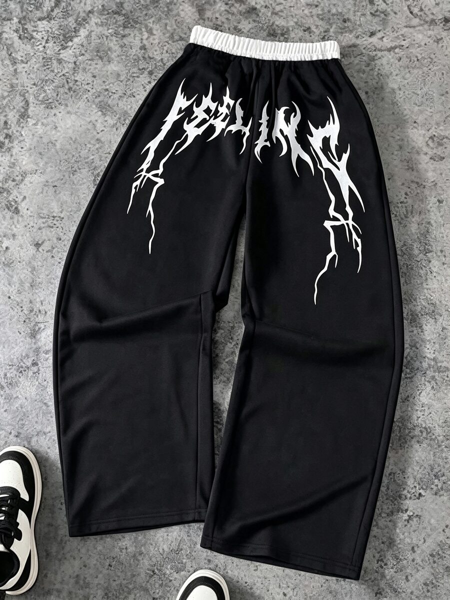 Tween Boy Fashionable Minimalist Comfortable Sweatpants, Cool Pattern Print Design, Suitable For Holiday Parties And Gatherings, First Choice For Spring, Autumn And Winter, Streetwear, Casual For And Back To School - Multicolor - View 1