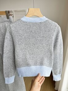 2pcs Tween Girls Teen Girls Casual Contrast Knit Long Sleeve Soft Thick Sweaters Pants Set Fall Outfits Fall Clothes Winter Jumpers Party Christmas - Grey - View 6