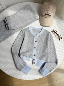 2pcs Tween Girls Teen Girls Casual Contrast Knit Long Sleeve Soft Thick Sweaters Pants Set Fall Outfits Fall Clothes Winter Jumpers Party Christmas - Grey - View 5