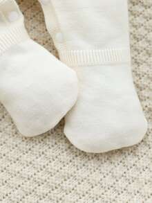 SHEIN Baby Boys Knitted Sweater Footed Jumpsuit, Stylish Cute Cartoon Bear Design Autumn Winter - White - View 6