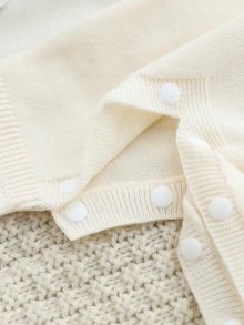 SHEIN Baby Boys Knitted Sweater Footed Jumpsuit, Stylish Cute Cartoon Bear Design Autumn Winter - White - View 5