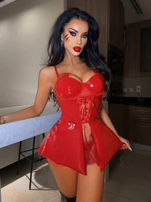 Fantasy Costume Fantasy Costume Kostum Wanita (Dengan Lingkaran Baja, G-String) 2pcs/Set - Merah - View 1