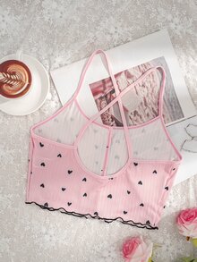 SHEIN Casual Underwear&Sleepwear Women Heart Print Bow Decor Pajama Top - Pink - View 2