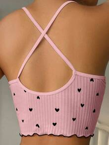SHEIN Casual Underwear&Sleepwear Women Heart Print Bow Decor Pajama Top - Pink - View 4