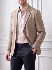 Core Aspect Men's Old Money Style Solid Color Button Long Sleeve Blazer For Business Office, Formal - Khaki - View 3