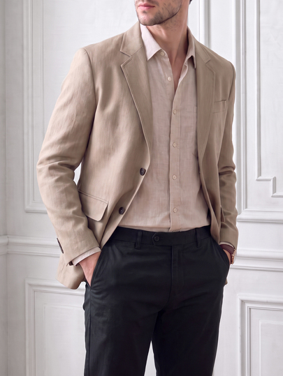 Core Aspect Men's Old Money Style Solid Color Button Long Sleeve Blazer For Business Office, Formal
