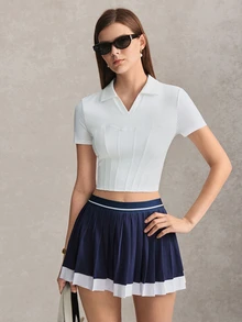Activina Women's Solid Color Short Sleeve Casual Fitness Sports Polo Shirt - White - View 1